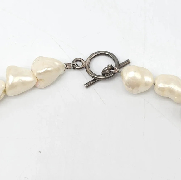 Sterling Silver .925 Stimulated Baroque Pearl Choker Necklace Vintage - Picture 6 of 7